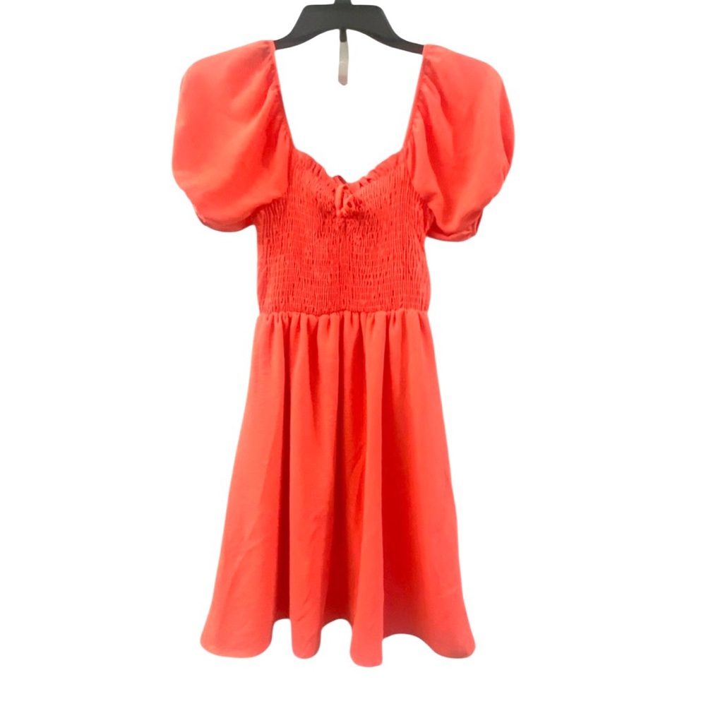 Altar’d State XS orange/coral short Puff-Sleeve square neck Smocked Bodice Dress